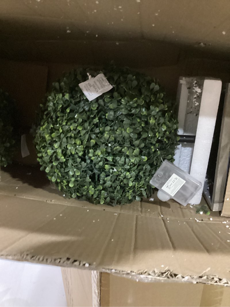 Condition photo showing Good Condition for nearly natural 3ft. uv resistant artificial double ball boxwood topiary with led lights in decorative planter (indoor/outdoor)
