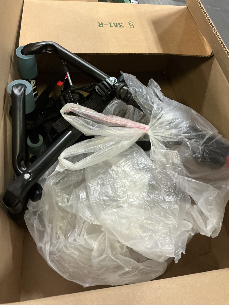 Condition photo showing As Is for allen sports deluxe 2-bike trunk mount rack, model 102dn-r, black 2-bike bike rack red/ black
