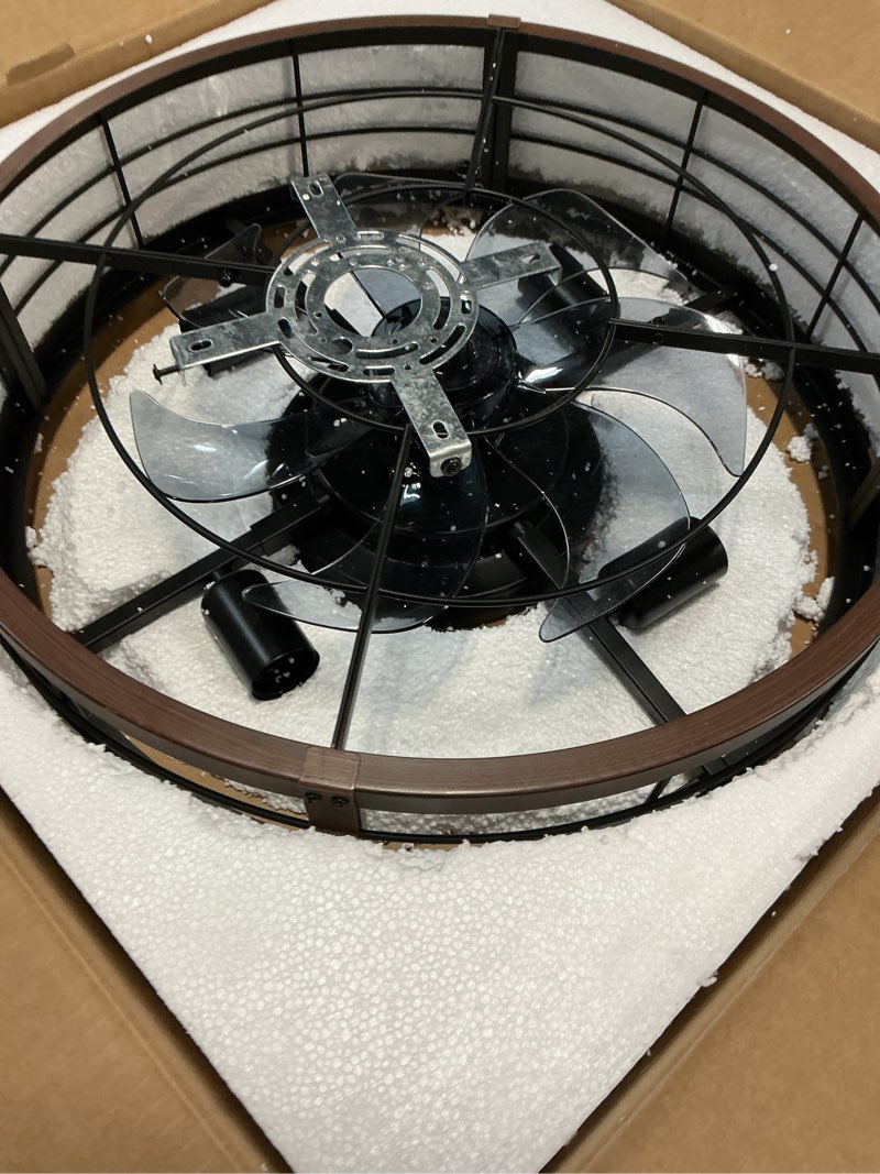 Condition photo showing Good Condition for lediary 20" caged ceiling fan with light and remote, low profile flush mount fandelier, walnut bladeless enclosed small fan lights ceiling fixtures, rustic farmhouse style for bedroom, outdoor walnut 20 inch