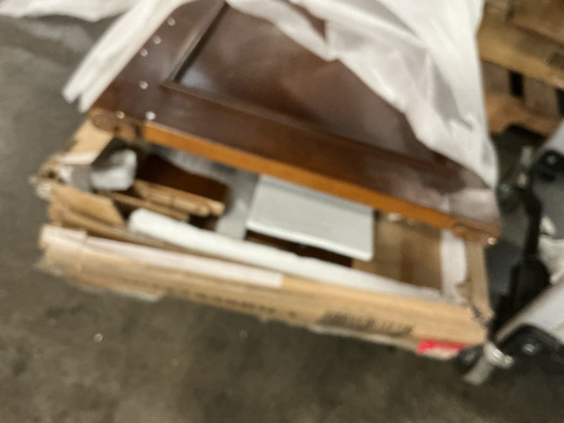 Condition photo showing As Is for bailie walnut brown platform twin bed similar to stock photo