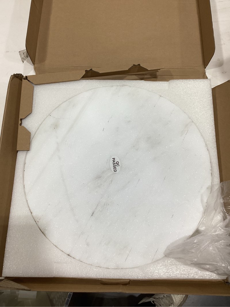 Condition photo showing As Is for Marble Lazy Susan, 16 in Lazy Susan Turntable Organizer for Cabinet Pantry Kitchen Countertop Fridge Bathroom Makeup Vanity Countertop - White White 16"