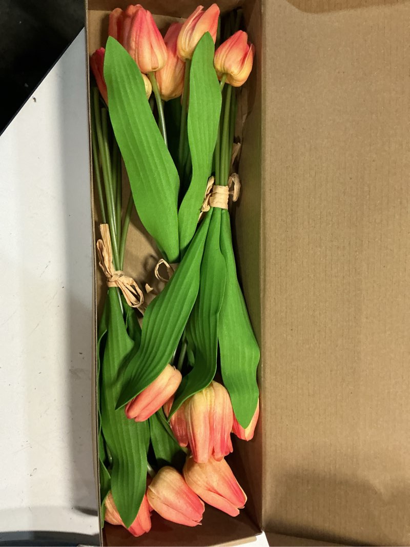 Condition photo showing New/Like New for real touch artificial tulips, 21pcs pu fake tulip flowers with light fragrance, faux tulip bouquet for wedding decorations, bridal bouquets, home table centerpieces (white)