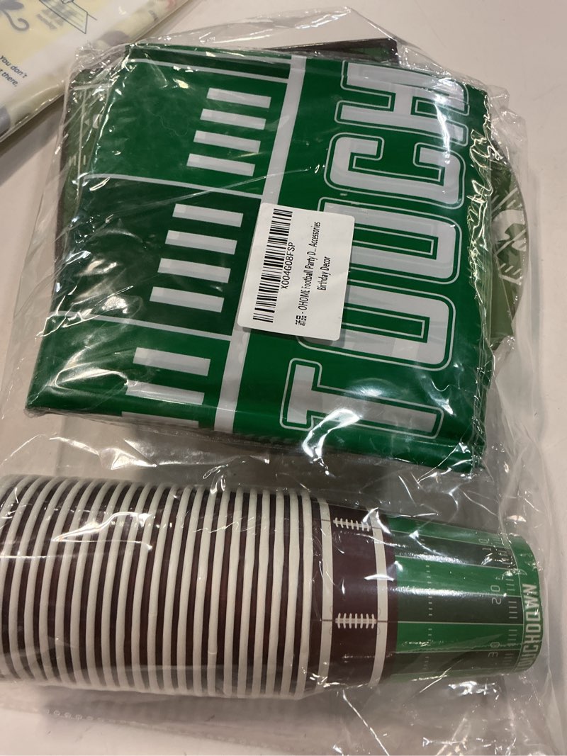 Condition photo showing Good Condition for OHOME Football Party Decorations - Super Game Bowl Party Decorations 2026 - Serve 24 - Football Plates Tablecloth Napkins Cups Banner | Football Party Supplies Favors Accessories Birthday Decor