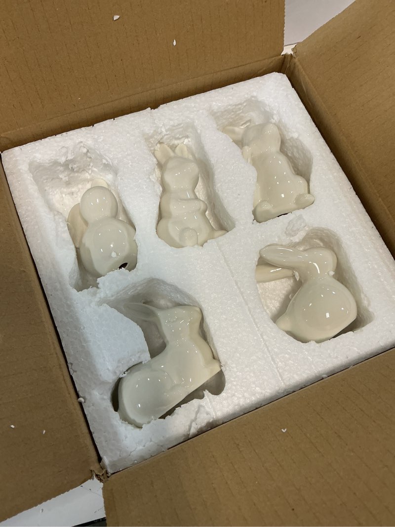 Condition photo showing New/Like New for zavoos 5 pack easter bunny figurine | white ceramic rabbits for easter decoration, modern art cute rabbit statues for home decor, office table, holiday party