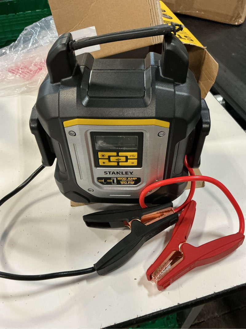 Condition photo showing As Is for stanley j15cf 1600 peak amp jump starter with compressor