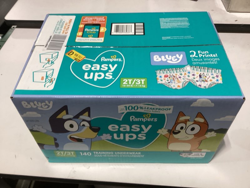 Condition photo showing New/Like New for Pampers Training Pants - Easy Ups Boys & Girls Bluey - Size 2T-3T, 140 Count, Children's Potty Underwear (Packaging May Vary) 2T-3T 140