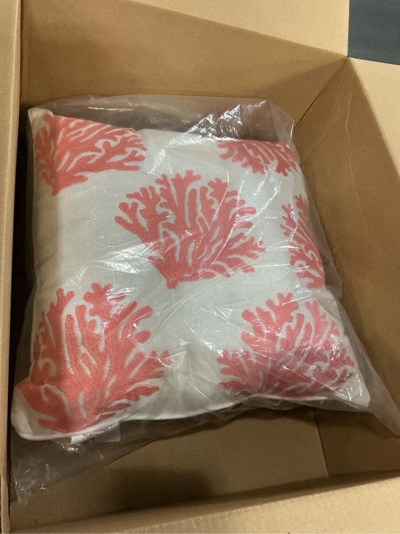 Condition photo showing Good Condition for Tommy Bahama Throw Pillow Soft Cotton with Zipper Closure, Tropical Design, Ideal for Bed or Couch, 20" x 20", Coral Island Orange 20 x 20 inches Coral Island Orange