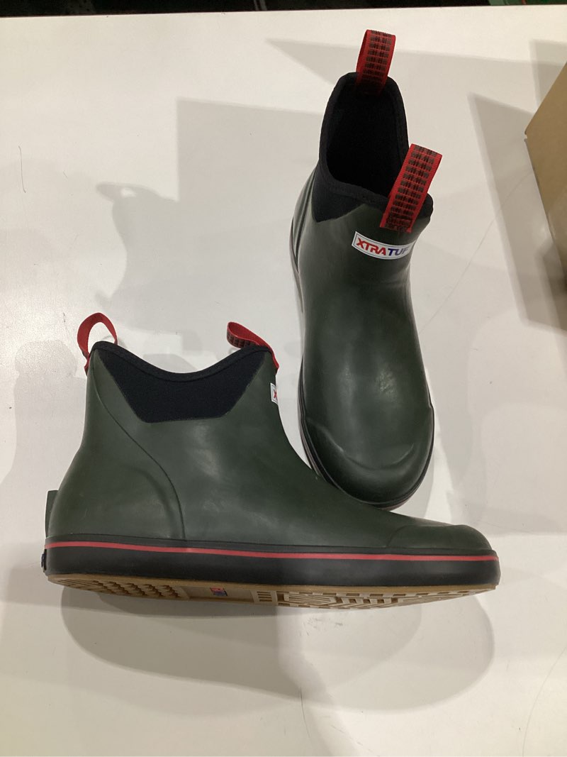 Condition photo showing Good Condition for Kalkal Men's Deck Boots Anti-Slip Saltwater Fishing Rain Boots with Memory Foam, Waterproof Rubber Ankle Work Boots for Sailing 10 Olive Green , SIMILAR TO STOCK PHOTOS