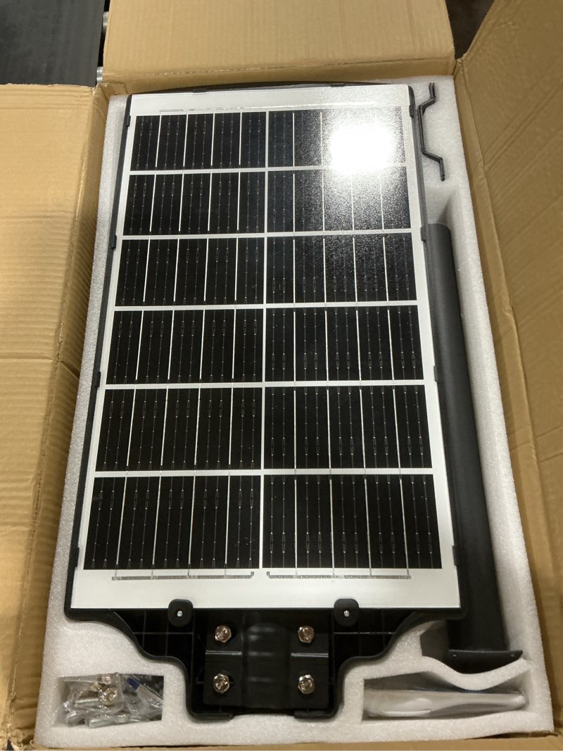 Condition photo showing Good Condition for 9000w solar street light outdoor dusk to dawn, large solar powered led patio lamp, bright motion sensor flood lighting with remote, ip67 waterproof, wide angle, for yard, outside, driveway, 1 pack galaxy-1 pack