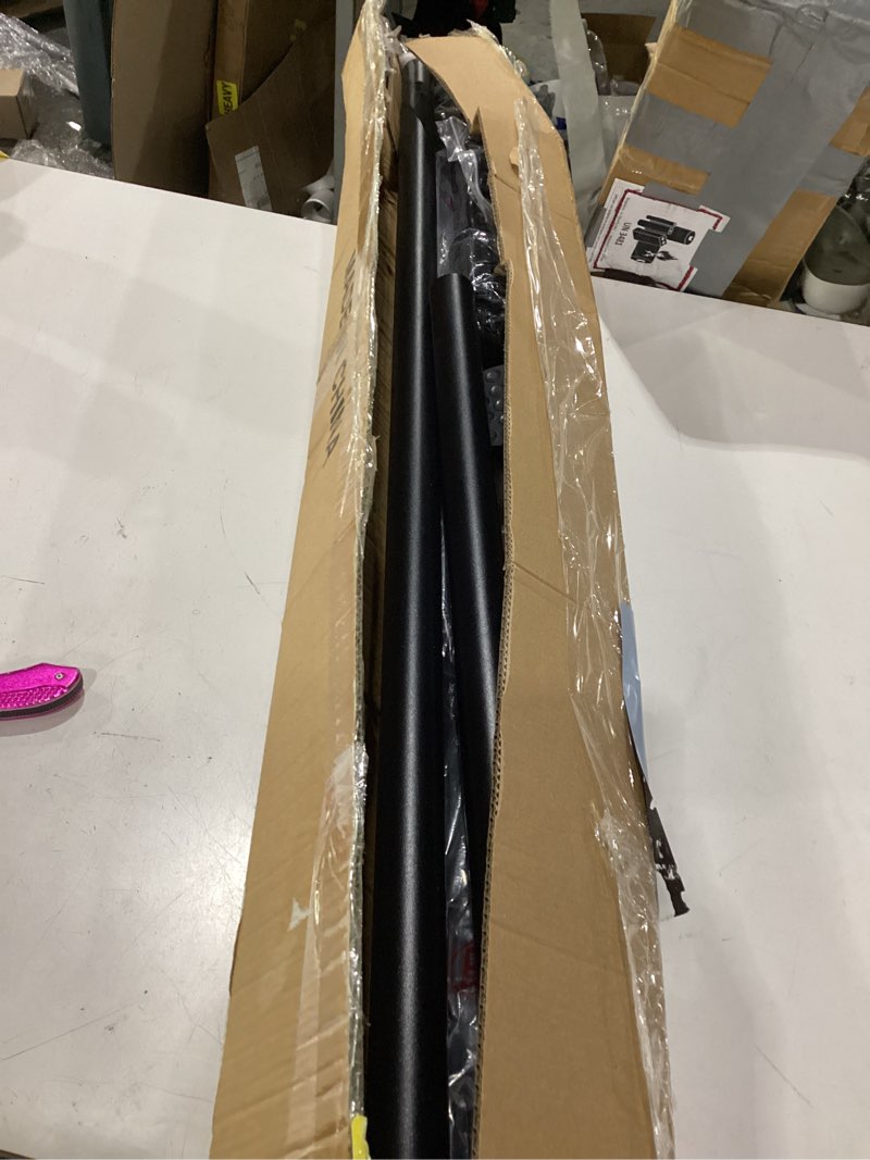 Condition photo showing As Is for tension curtain rod no drilling 51–168in (14ft), outdoor curtain rods for patio windows, extra long adjustable curtain rod,shower curtain rod for bathroom,heavy duty tension rod renter friendly, black black 51-168 inches