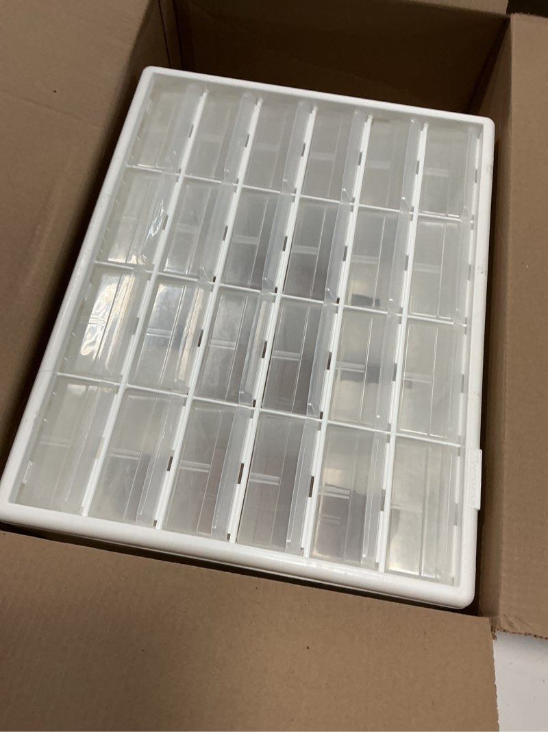 Condition photo showing Good Condition for akro-mils 24-drawer plastic drawer storage cabinet for garage organization, bead organizer, building bricks storage, teacher toolbox, makeup organizer, 20" w x 6" d x 16" h, 10124 white white 24 drawer 1 pack