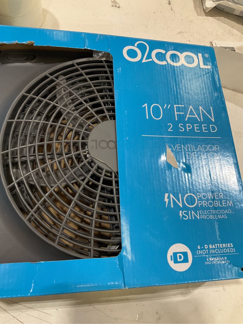 Condition photo showing As Is for o2cool 10 inch battery or electric portable fan, camping fan, tent accessory