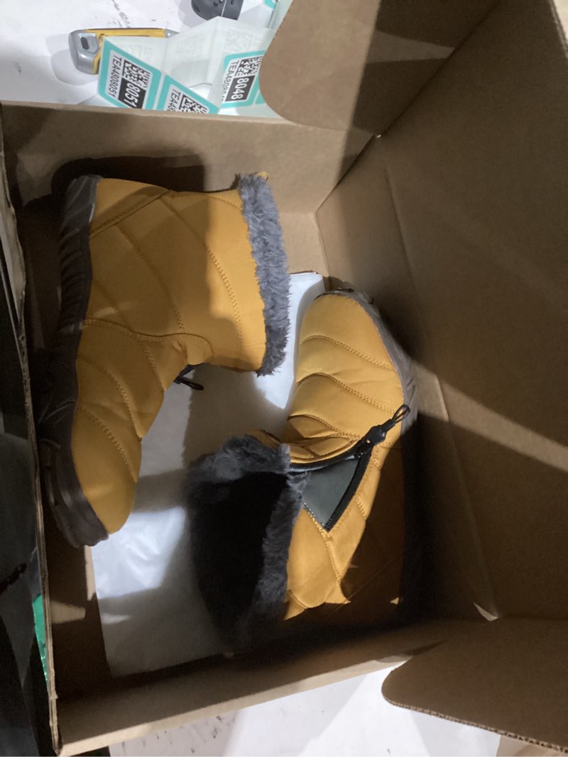 Condition photo showing As Is for Womens Mens Barefoot Boots Shoes Winter Snow Boots Warm Ankle Booties Zero Drop Sole Wide Toe Box Fur Lined Outdoor Sneakers 9 Wide Women/7.5 Wide Men Yellow