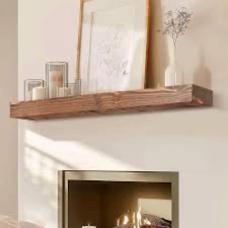 YLYHSST 48" Fireplace Mantel, 3'' Thick Handmade Rustic Solid Wood - Wall Long Floating Shelf with I