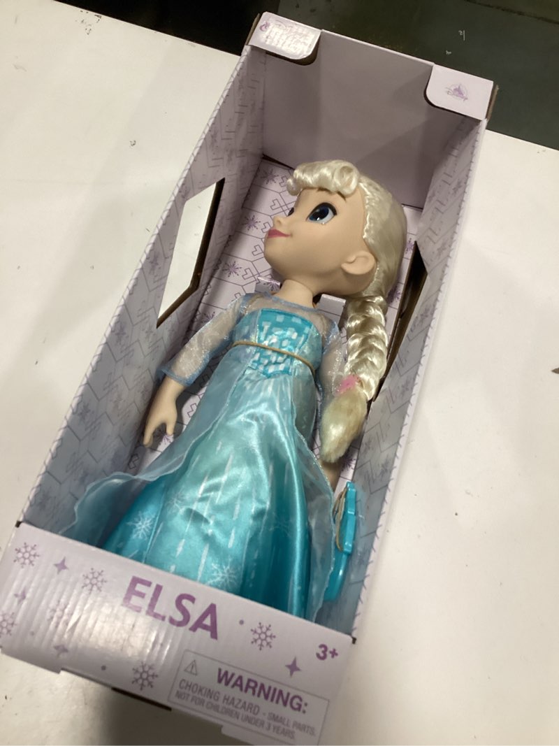 Condition photo showing New/Like New for Disney Store Official Elsa Once Upon a Story Doll - 16 Inch Disney Princess Toys Featuring Reflective Eyes with 3D Pupil and Iris, Detailed Costume, Hair Comb & Shoes - Comes in Display Box