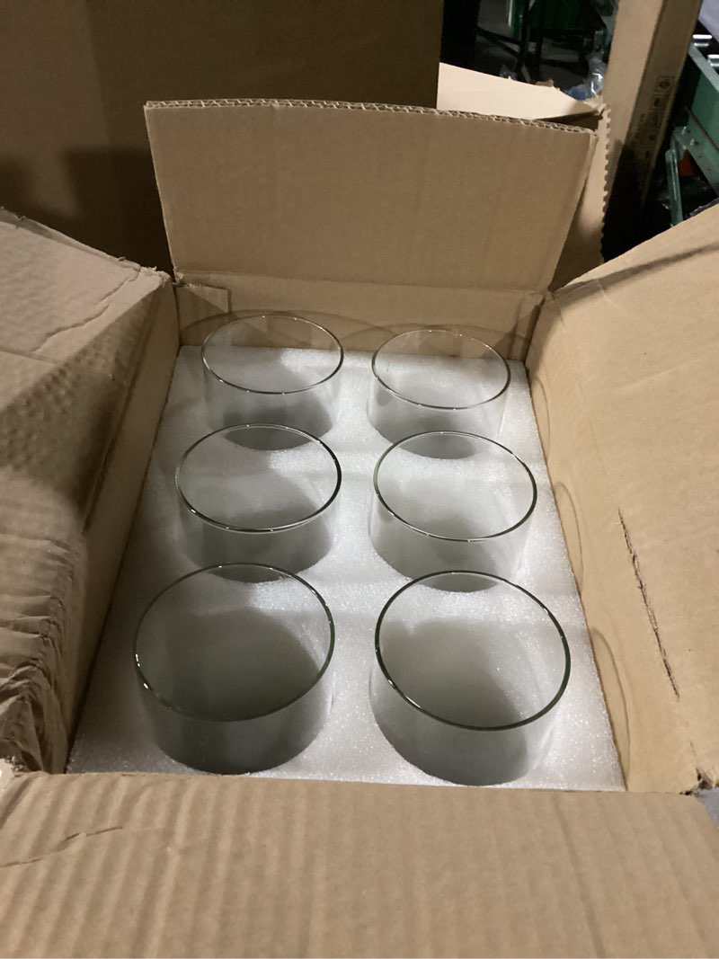 Condition photo showing Good Condition for 6 Pcs Hurricane Candle Holder Sleeve, H:14" D:3" Bottomless Glass Cylinder Candleholder Tall Clear Glass Cylinder Open Both Ends, Chimney Tube Cover, Open Ended Candle Shade 3"x14"H 6
