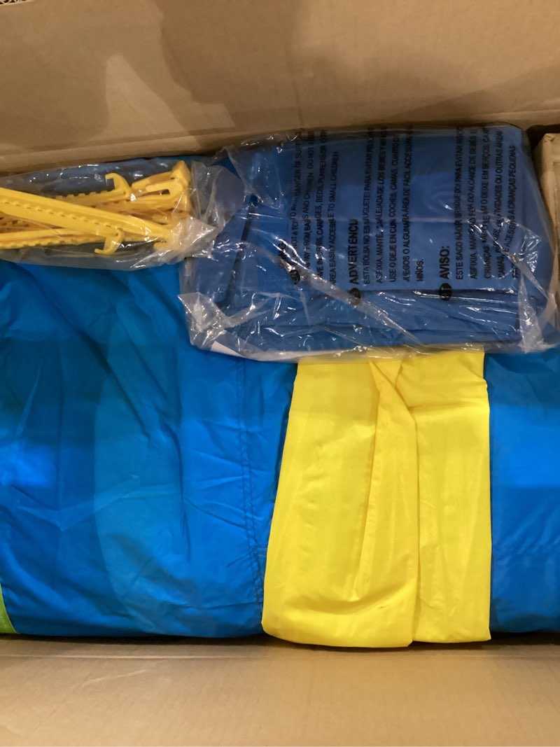 Condition photo showing New/Like New for bounceland pro racer obstacle bounce house with dual slides, bounce, climb, slide all in one, ul 1 hp blower included, 19 ft x 9 ft x 7 ft h, great for big party, fun racing game in teams multi-color theme