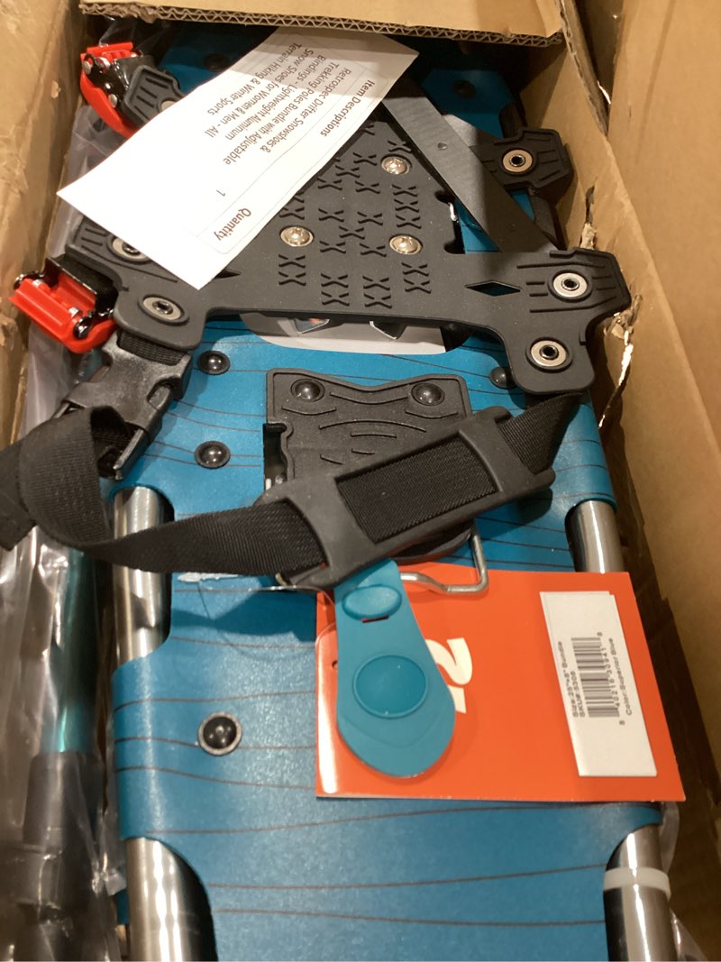 Condition photo showing New/Like New for Retrospec Drifter Snowshoes & Trekking Poles Bundle with Adjustable Bindings - Lightweight Aluminum Snow Shoes for Women & Men - All Terrain Hiking & Winter Sports Superior Blue 25" Snowshoe Bundle
