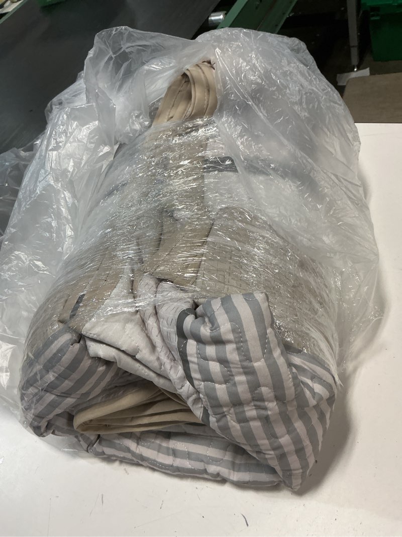 Condition photo showing Good Condition for Dintszyayue King Size Quilts Khaki, 3 Pieces Grey Boho Striped Bedspread Bedding for King Size Bed, Soft Lightweight Microfiber Bohemian Coverlet Set for All Season Quilts with 2 Pillowcases King104"x90" Khaki Grey