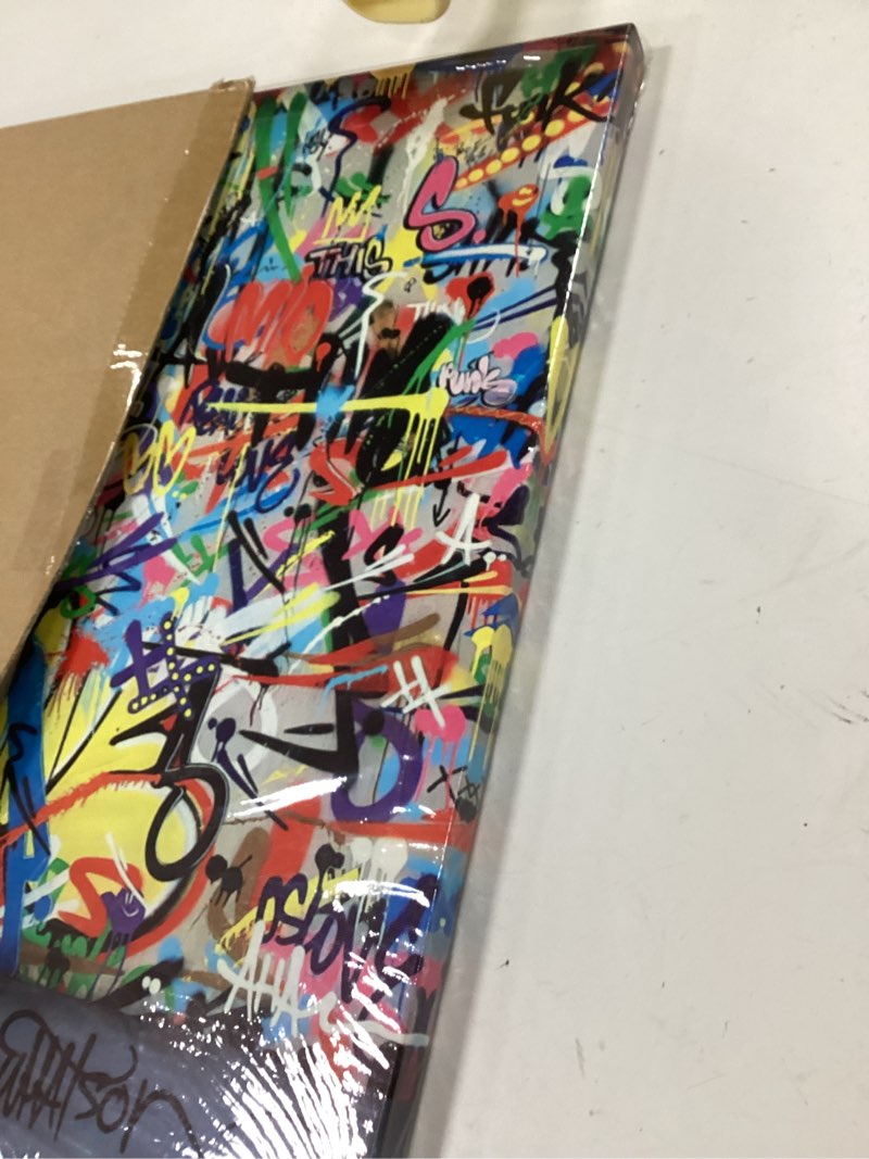 Condition photo showing Good Condition for Banksy Canvas Wall Art Pop Street Graffiti Wall Art Decor Cool Poster Paintings Colorful for Men Ready To Hang for Living Room Bedroom Home Bathroom Wall Decor 16x24in Framed