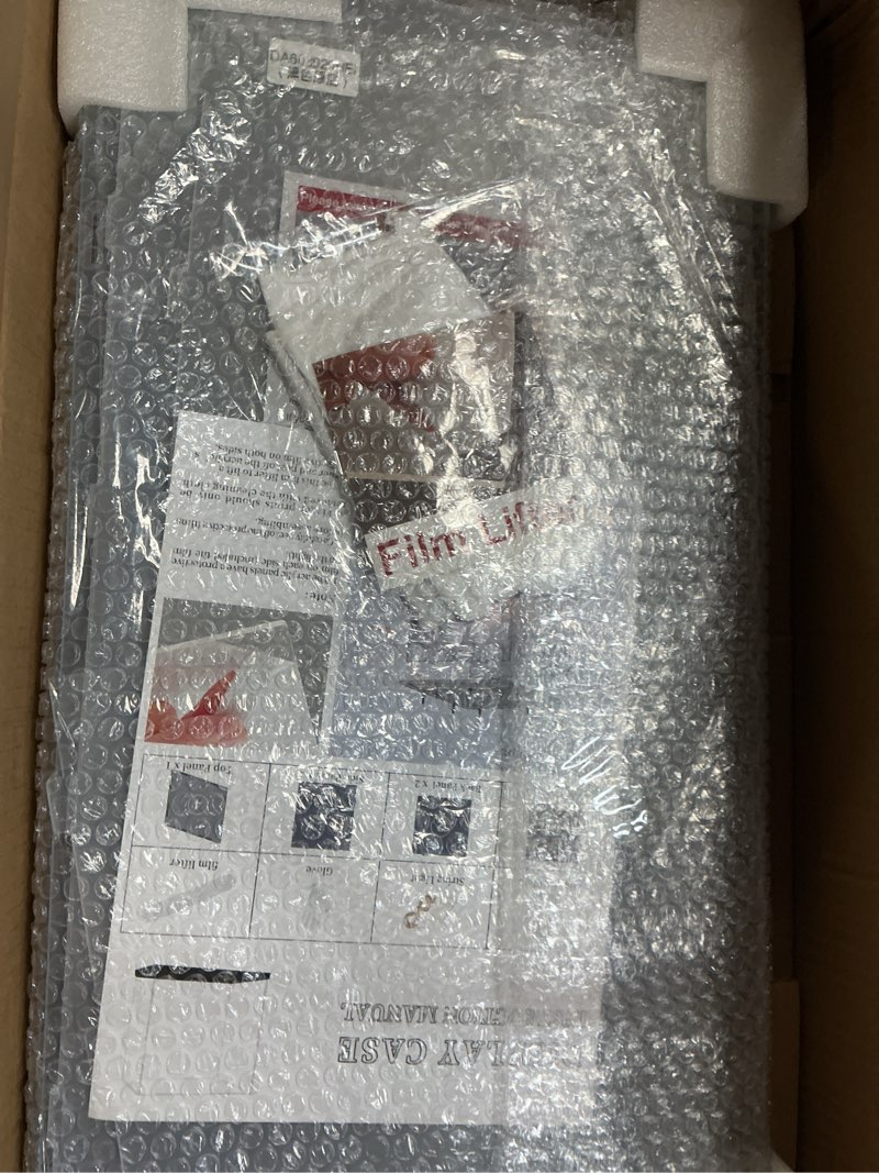 Condition photo showing Good Condition for lanscoery large acrylic display case, 24.3x12.6x7.7 in, upgraded thickened uv-resistant showcase, 10mm heavy duty matte base, 98% clarity dustproof box for statues & memorabilia, scraper & led light 24.3 x 12.6 x 7.7 inches black