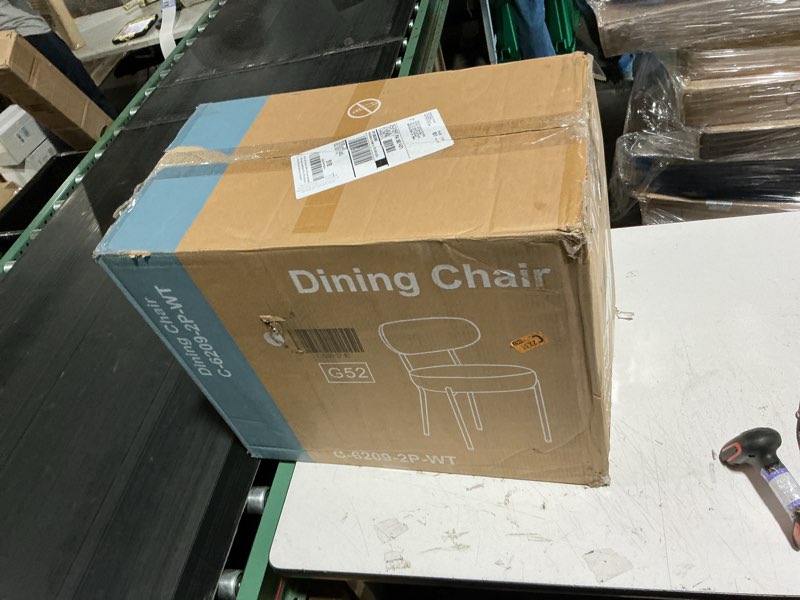 Condition photo showing Good Condition for glasflength dining chairs set of 2, modern kitchen table chairs with soft white seat cushion and durable black steel frame, upholstered backrest for dining room and bedroom, 2packs white