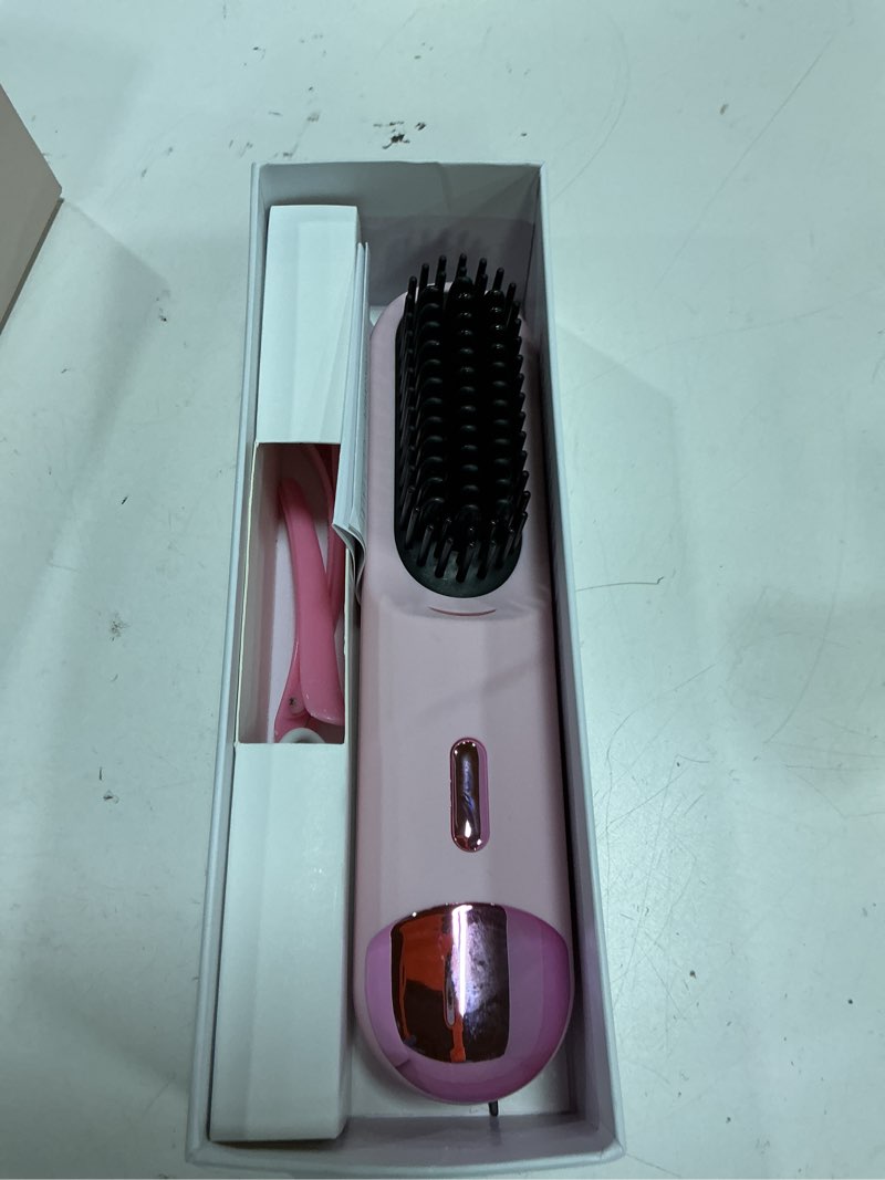 Condition photo showing As Is for go brush pro for short hair 2026 hair straightener brush 300m negative ions, portable mini hair straightening comb for women with 4 temps fast heating smooth frizz hair travel gift pink pale pink
