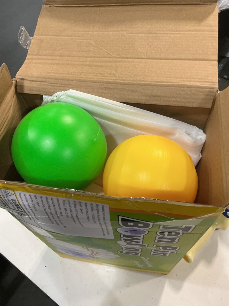 Condition photo showing Good Condition for liberry kids bowling set, 10 plastic toy bowling pins & 2 balls, toddler indoor outdoor sports games, educational birthday gifts for boys girls ages 2 3 4 5 (white)