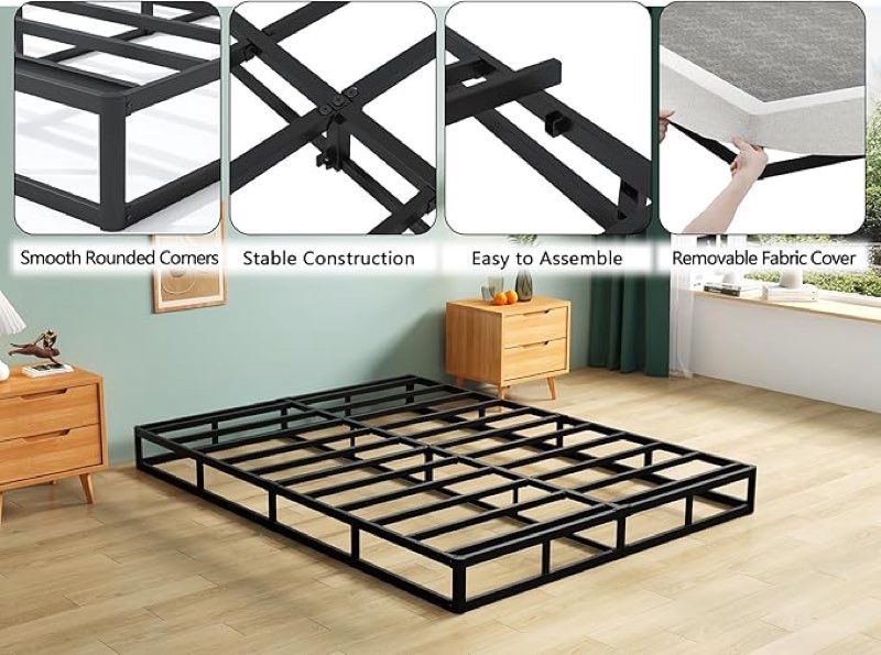 7 Inch Queen Box Spring,Black Heavy Duty Metal Mattress Foundation/Easy Assembly/Non-Slip/No Noise/Easy Clean Fabric Cover