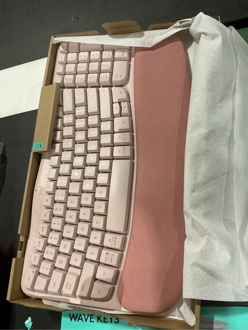 Condition photo showing Good Condition for Logitech Wave Keys Wireless Ergonomic Keyboard with Cushioned Palm Rest, Comfortable Natural Typing, Easy-Switch, Bluetooth, Logi Bolt Receiver, for Multi-OS, Windows/Mac - Off White Off White Pink Keyboard