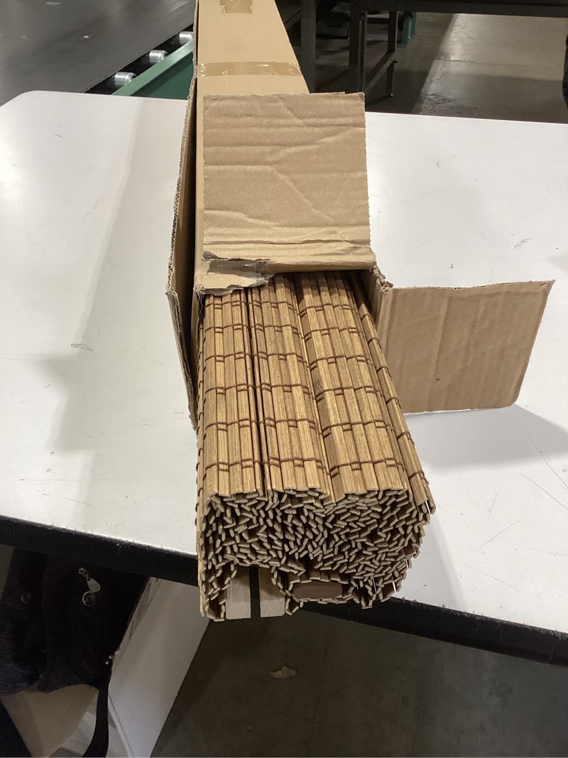 Condition photo showing Good Condition for lazblinds cordless bamboo roman shades, privacy blinds for interior windows, room darkening roll up bamboo blinds for home & patio, 30.5" w x 64" h, highfield teak