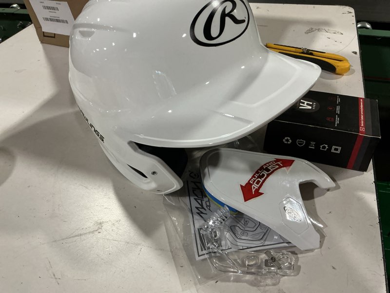 Condition photo showing As Is for rawlings | mach baseball batting helmet | gloss | jr & sr sizes | multiple colors junior (6 3/8" - 7 1/8") gloss white