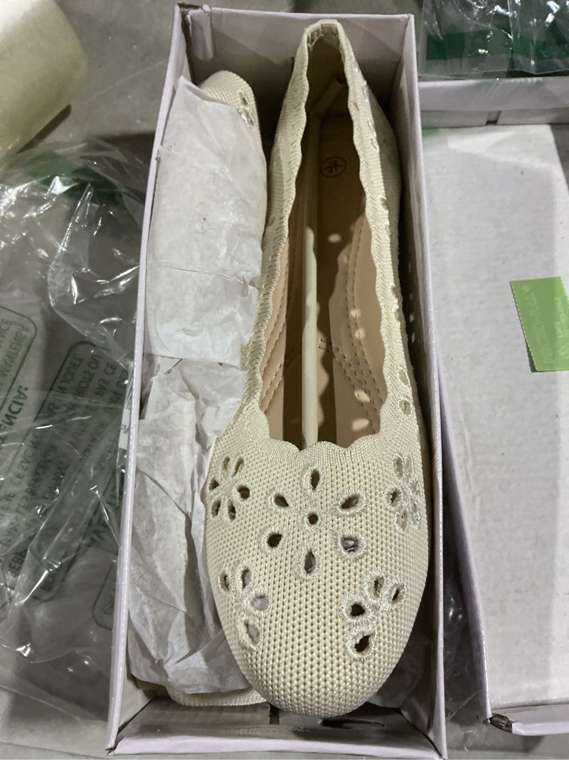 Condition photo showing Good Condition for fracora women's ballet flats black pu leather dress shoes comfortable round toe slip on flats with breathable eyelets 10 beige
