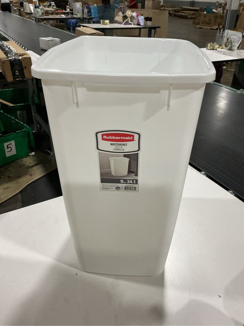 Condition photo showing Good Condition for rubbermaid small kitchen bathroom trash can, 9 gallons, white, waste basket for under counter/kitchen/office/bedroom/bathroom