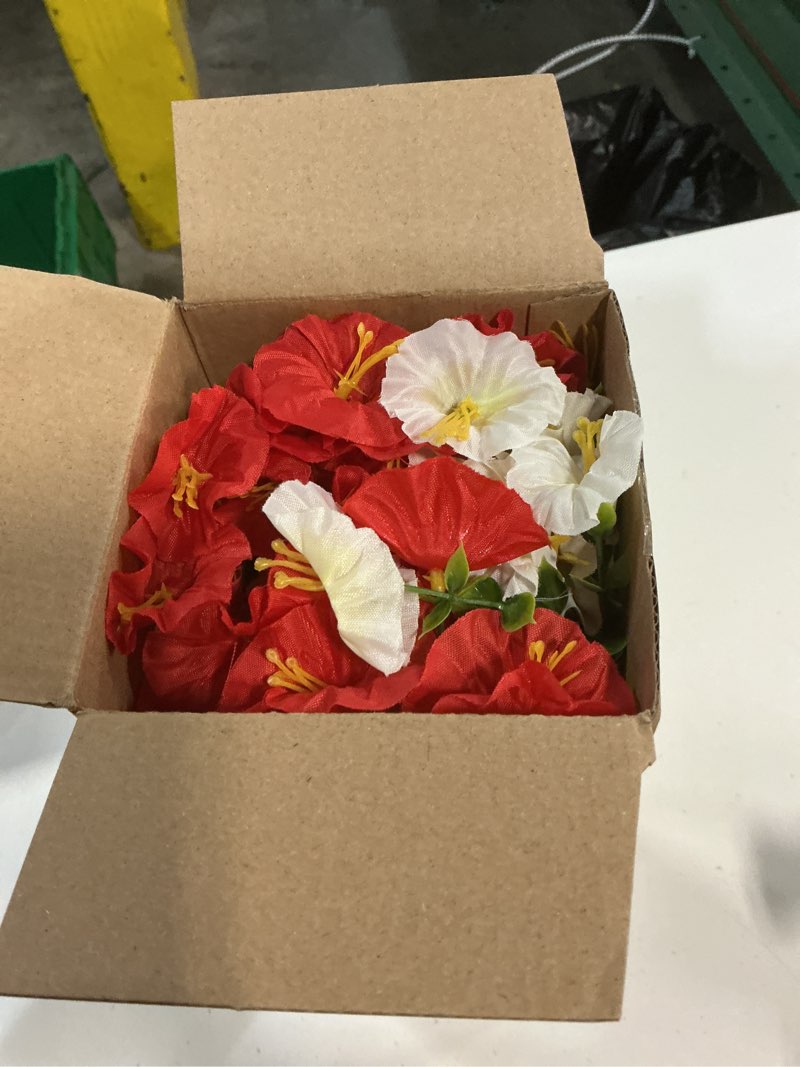 Condition photo showing Good Condition for 12 pcs red white blue artificial flower outdoor uv resistant petunias patriotic silk flower 4th of july decor usa independence short stem faux cemetery flowers pot window garden 250 anniversary decor