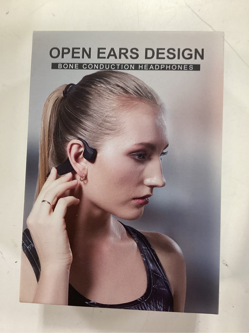Condition photo showing New/Like New for bone conduction headphones bluetooth, wireless open-ear headset with microphones,titanium lightweight sweat resistant, answer phone call sports earphones for running hiking bicycling black
