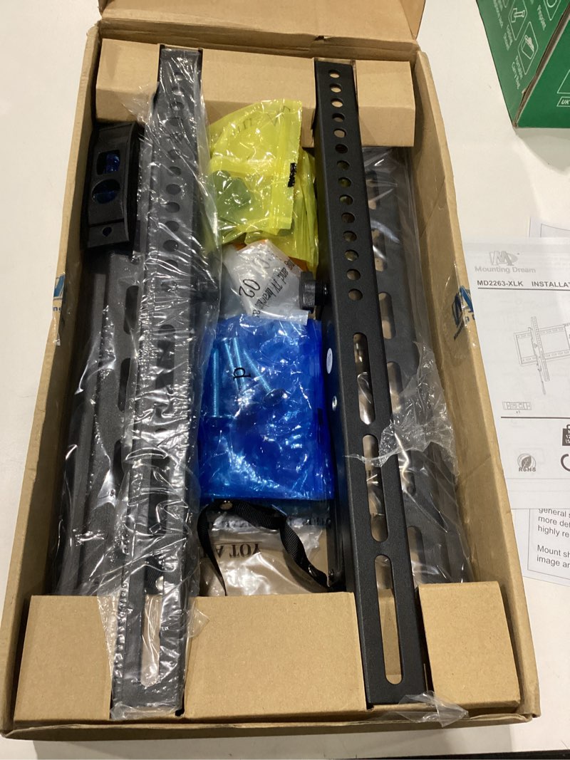 Condition photo showing New/Like New for mounting dream tv wall mount for 42-86" tvs, tilting tvs mount with level adjustment fits 16", 18", 24" studs easy for centering, wall mount tv bracket max vesa 800x400mm, 120 lbs loading, md2263-xlk for 42"-86" tv black