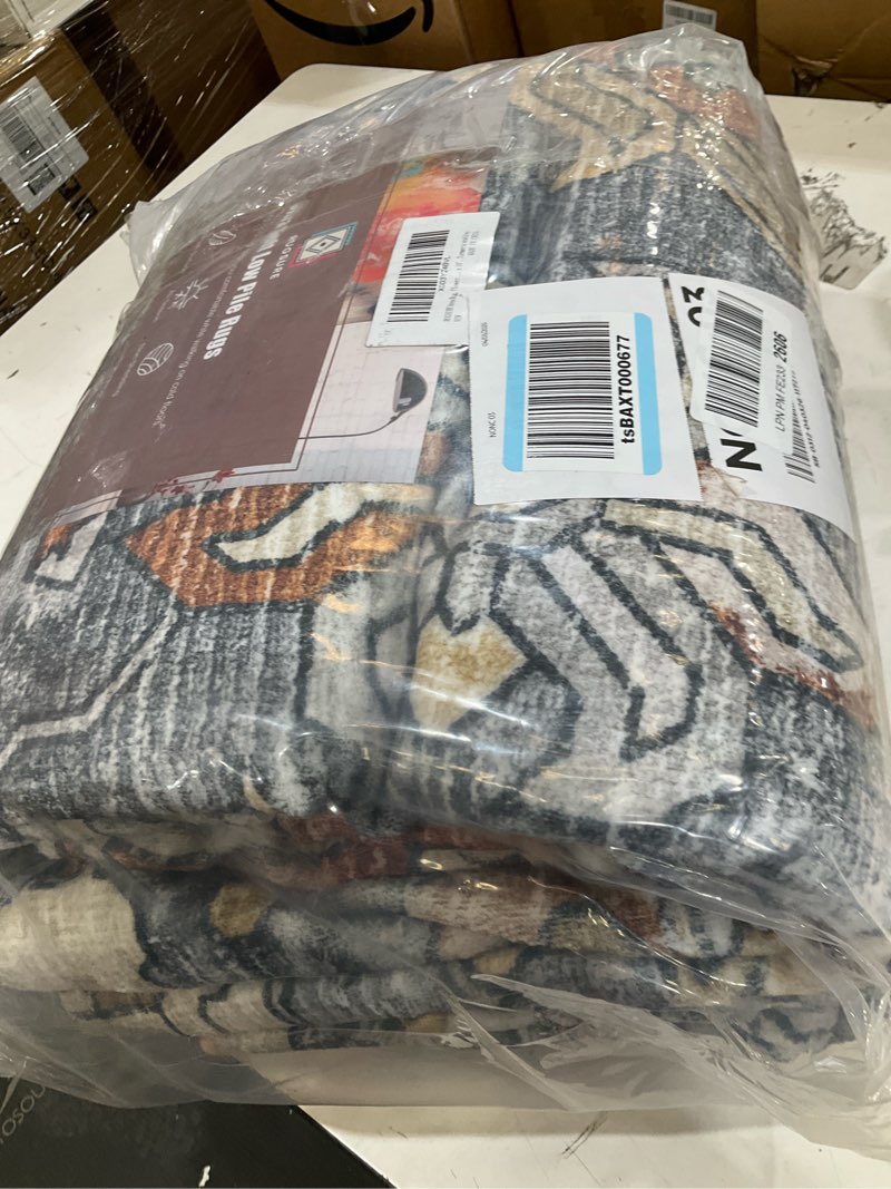 Condition photo showing Good Condition for rugsure washable area rugs - perfect for living room, bedroom, kids room, nursery - stain & water resistant non-slip, pet & child friendly, vintage tribal area rugs (turmeric and grey, 8' x 10') turmeric and grey 8' x 10' (rectangular)