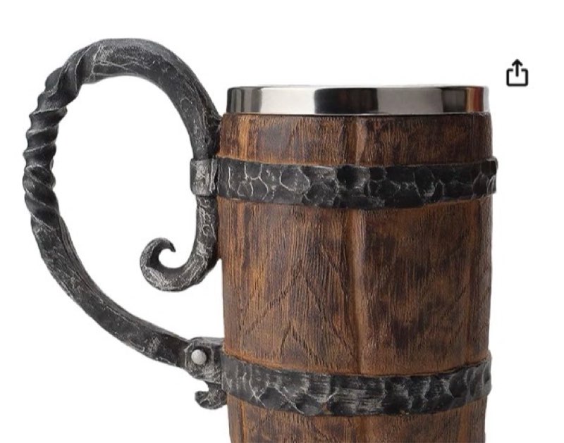 YOUOIVIA Wooden Barrel Beer Mug, Wood Bucket Style Beer Stein with Handle, Stainless Steel Double Wa