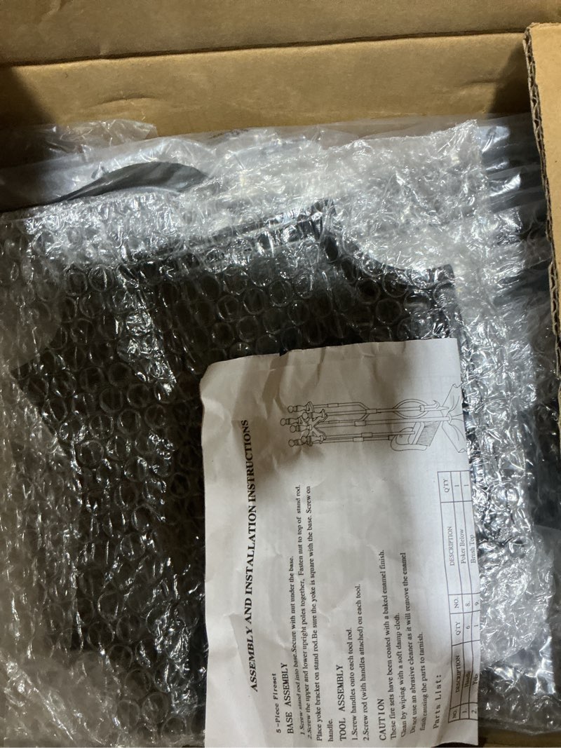 Condition photo showing Good Condition for AMAGABELI GARDEN & HOME 5 Pcs Fireplace Tools Set 31" Wrought Iron Handle Large Fire Tool Set and Holder Indoor Outdoor Fireset Fire Pit Stand Poker Shovel Brush Wood Stove Log Tongs Accessories Black