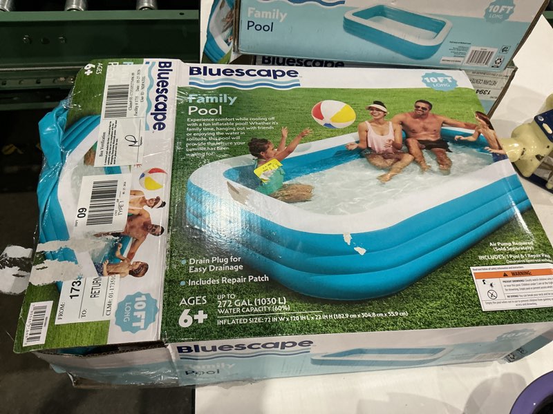 Condition photo showing As Is for bluescape 10ft rectangular family inflatable swimming pool for ages 6 and up
