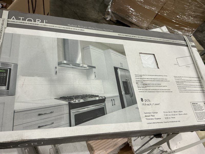 Condition photo showing As Is for satori hudson brilliant white 12-in x 24-in glossy ceramic subway wall tile ( 1.93-sq ft / 8pcs