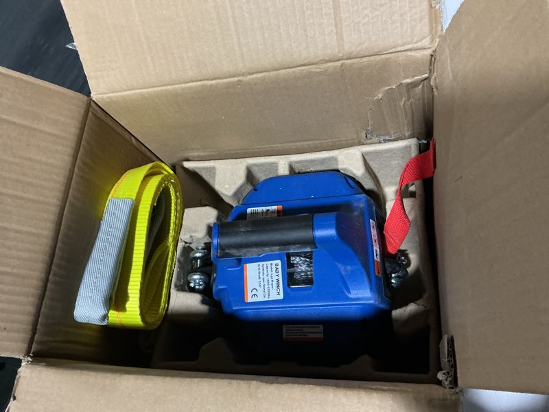 Condition photo showing Good Condition for Portable Drill Winch of 1500 LB, Blue Handheld Drill Winch with 40 Foot Synthetic Rope, Rotate The Hook 360 Degrees, for Lifting & Dragging (Down Strap with D Rings)