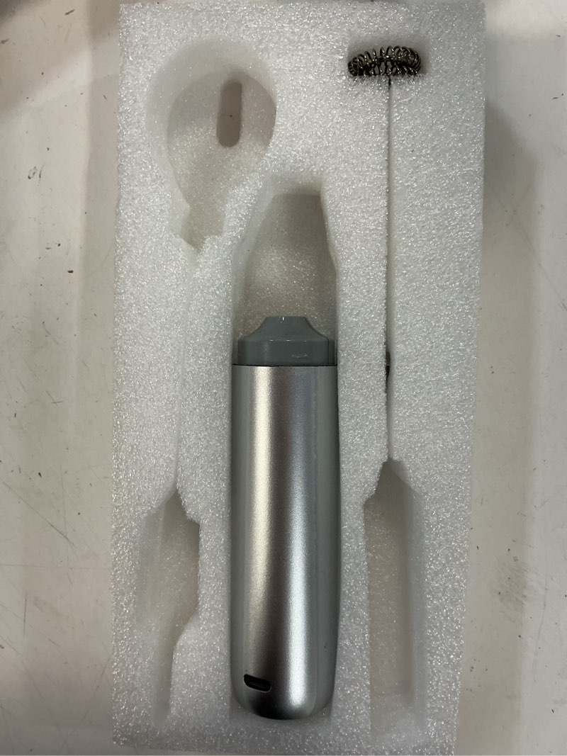 Condition photo showing As Is for nahida silver milk frother wand for coffee, frother handheld rechargeable electric whisk with 3 heads 3 speeds drink mixer coffee frother foam maker for latte, cappuccino, hot chocolate, egg