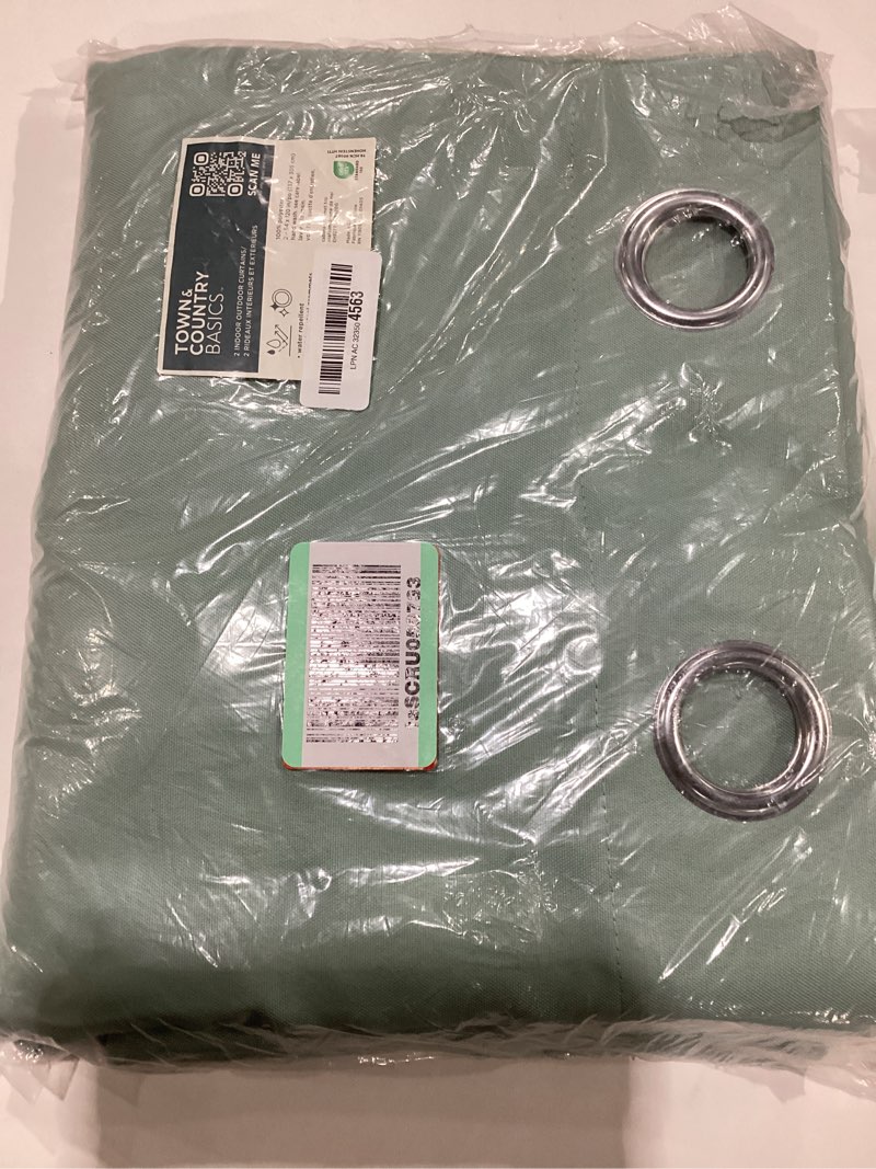 Condition photo showing New/Like New for TOWN & COUNTRY BASICS Cabana Solid Heavyweight Indoor Outdoor Curtains, Light Filtering Opacity with Grommet Top, Water Repellent, 2-Pack Set, 54"x120", Seafoam Seafoam 54"W x 120"L (Pack of 2)