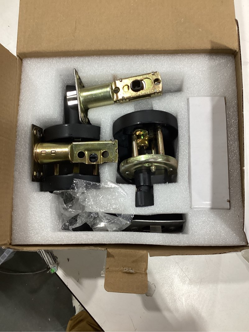 Condition photo showing New/Like New for Goldenwarm Exterior Deadbolt and Keyed Entry Door Handle Set, Heavy Duty Zinc Alloy Black Door Lever, Key Entry Front Matte Black Door Handle with Lock and Key(3 Pack) 3 Pack Handleset Black