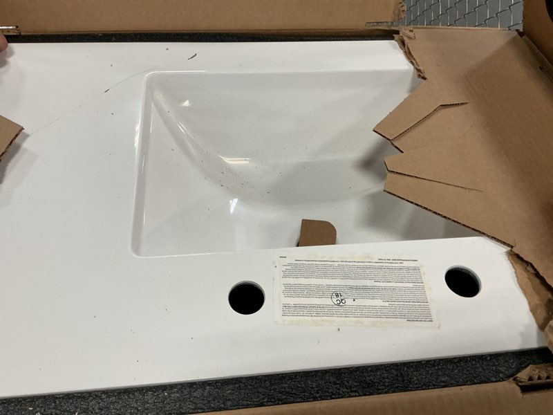 Condition photo showing As Is for style selections davies 36-in white single sink bathroom vanity with white cultured marble top (mirror included)