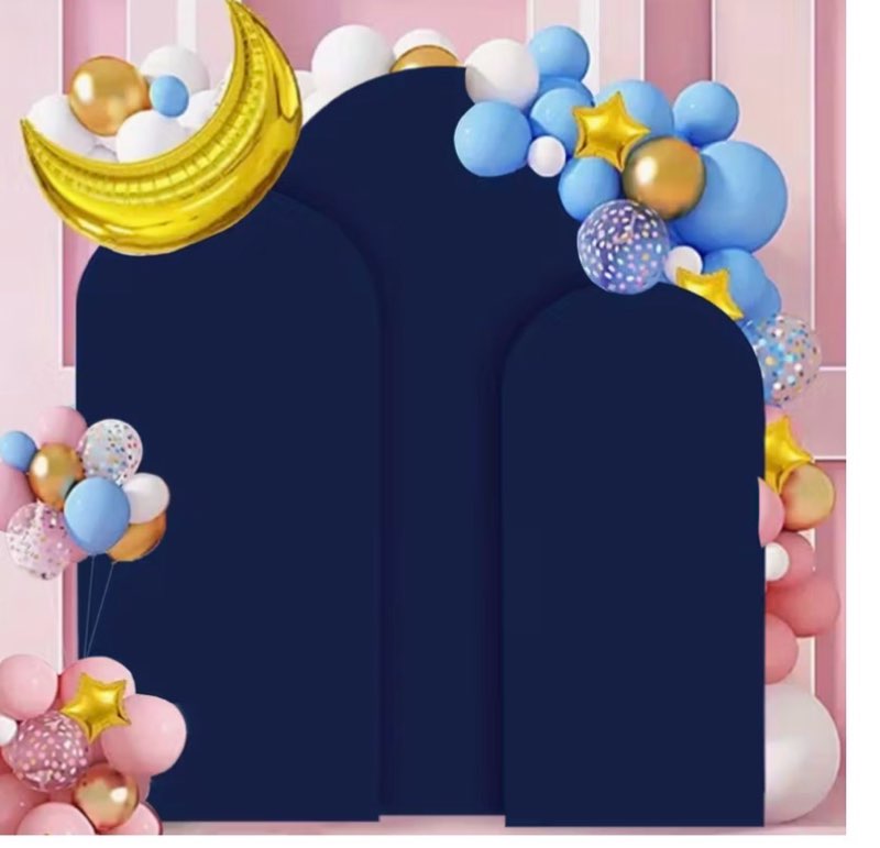 arch backdrop cover set of 3?7.2ft, 6.6ft 6ft spandex fitted wedding arch stand covers round top birthday party ceremony banquet decoration 7.2+6.6+6ft navy 