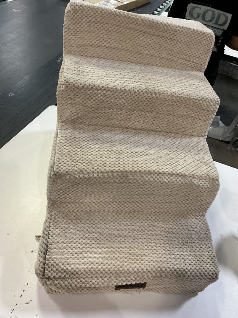 Condition photo showing As Is for Dog Stairs for Bed 18.5" H, 4-Step Dog Steps for Small Dogs and Cats, Indoor Non-Slip Balanced Pet Stairs are Suitable for Puppy, Older Cat,Beige Beige 4 18.5"H