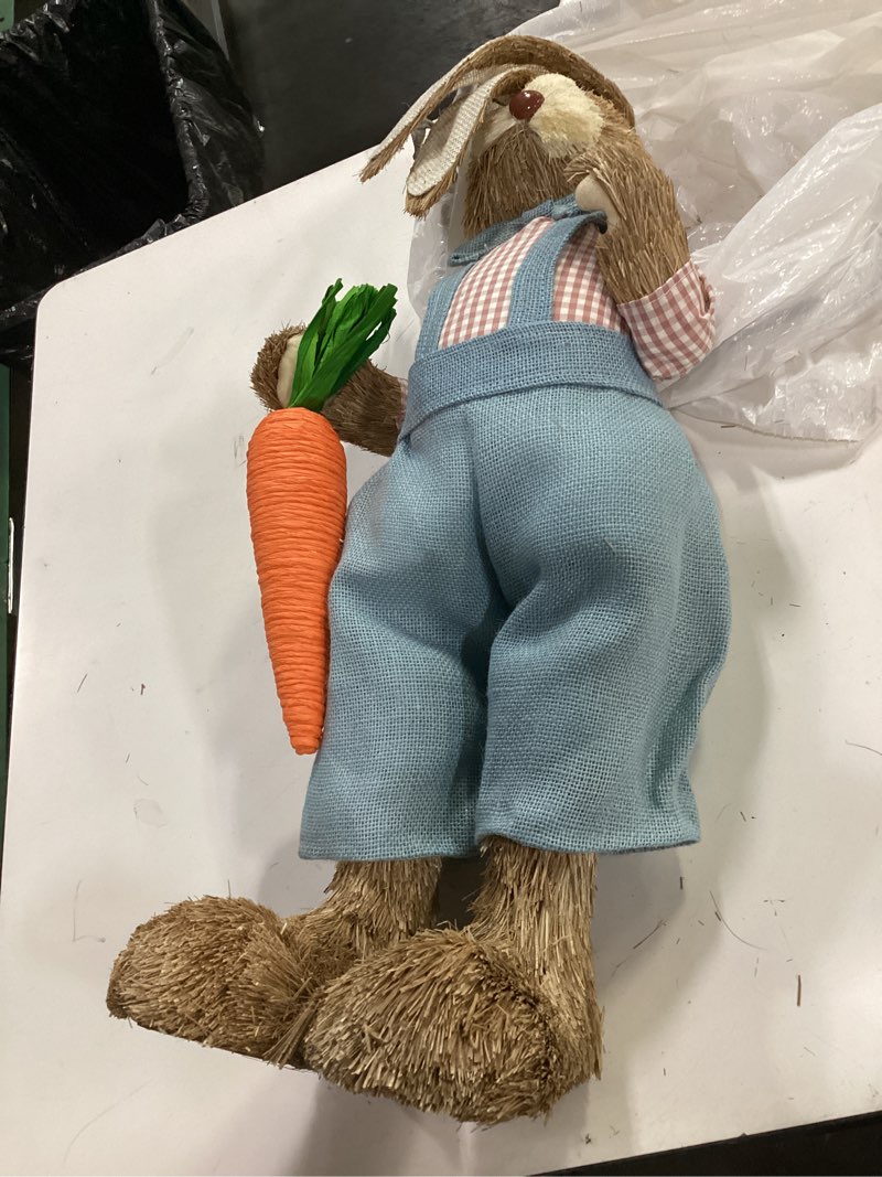 Condition photo showing Good Condition for dr.dudu 2.7ft large easter bunny decor – outdoor easter decorations for porch & home, straw standing rabbit statue with carrots, farmhouse spring decor, entryways photo props (boy)